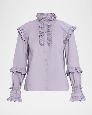 AKNVAS Michelle Long-Sleeve Ruffled Poplin Top - Purple