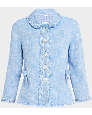 Maison Common Bows Cotton-Blend Tweed Jacket - Blue
