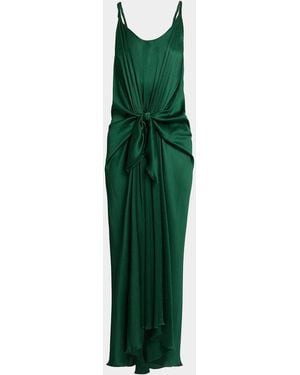 JW Anderson Sleeveless Knotted Crinkle Silk Maxi Dress - Green