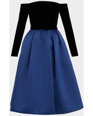 Carolina Herrera Bicolor Off-Shoulder Midi Dress - Blue