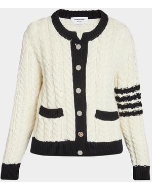 Thom Browne Aran Cable-Knit Wool Cardigan - Natural