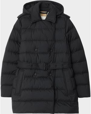 Burberry Kent Belted Parka Jacket With Detachable Hood - Black