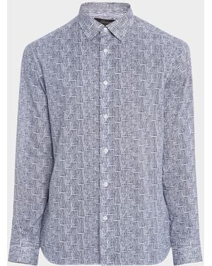 Brioni Cotton Bamboo-Print Sport Shirt - Purple