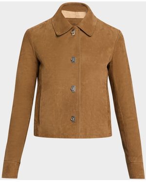 Ferragamo Nubuck Leather Boxy Jacket - Brown