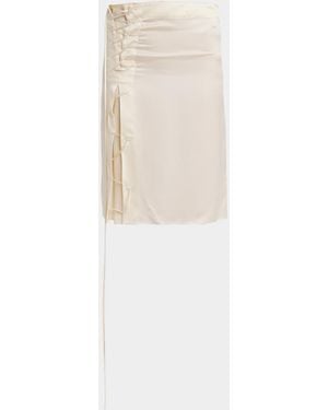 Ferragamo Lace-Up Satin Knee-Length Skirt - White