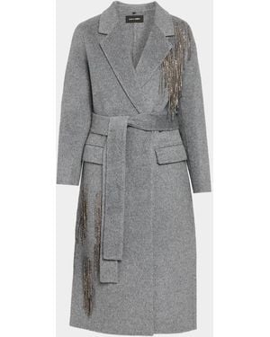 Kobi Halperin Sydni Rhinestone Fringe Wool-Silk Coat - Gray