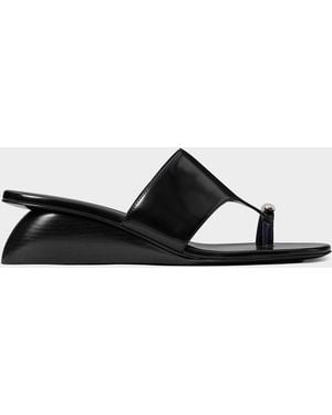 Tory Burch 45Mm Pierced Leather Toe-Ring Wedge Sandals - Black