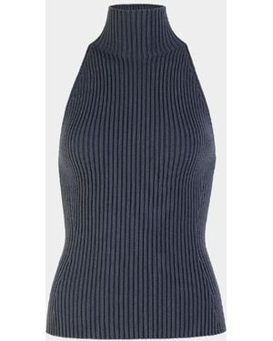Alaïa Mock-Neck Wool-Blend Rib Halter Top - Blue