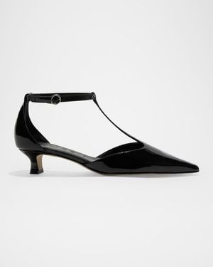 Aeyde Liz Patent Leather T-Strap Pumps - Black