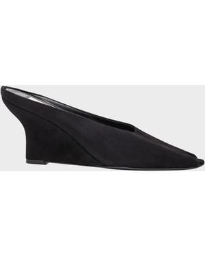 TOTEME Velvet Peep-Toe Mules - Black