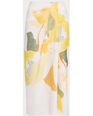 Vince Painted Satin-Viscose Midi Skirt - Yellow