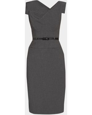 Black Halo Jackie O Belted Sheath Dress - Gray