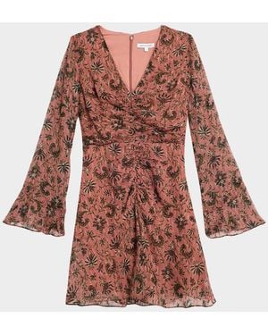 Veronica Beard Beaty Long-Sleeve Ruched Mini Dress - Red