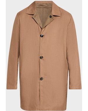 Kiton Apos;S Wool And Silk Herringbone Reversible Raincoat - Natural