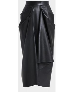 Givenchy Draped Leather Midi Skirt - Black