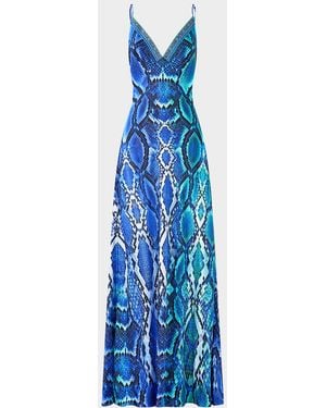 CAMILLA The Sapphire Serpent Bias-Cut Maxi Slip Dress - Blue