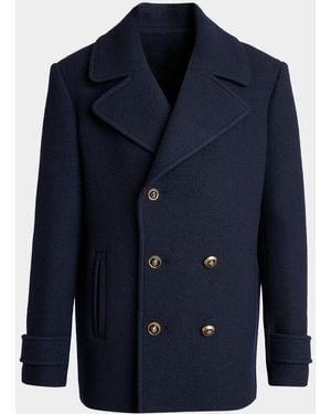 Balmain Apos;S Boiled Wool Pea Coat - Blue