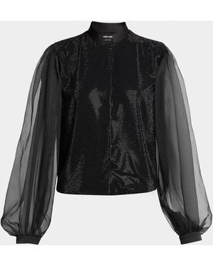 Giorgio Armani Embellished Balloon-Sleeve Silk Shirt - Black