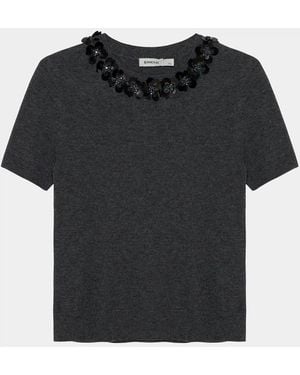 Jonathan Simkhai Sophie Floral Embellished Wool-Cashmere Top - Black