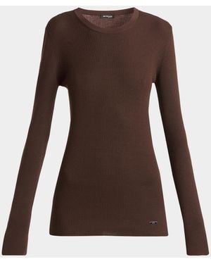 Kiton Wool Rib Crewneck Sweater - Brown