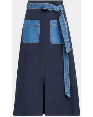 Tanya Taylor Hudson Belted A-Line Midi Skirt - Blue