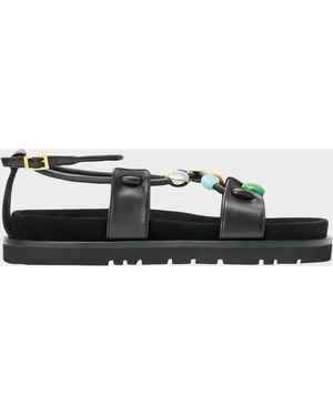 Loewe X Paula & Apos;S Ibiza Anagram Pebble Bead Leather Sandals - Black