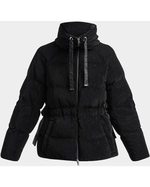 Herno Shiny Velvet High-Neck Drawstring Puffer Jacket - Black