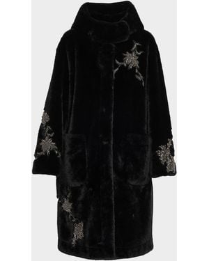 Kobi Halperin Peggy Crystal Applique Faux Fur Coat - Black