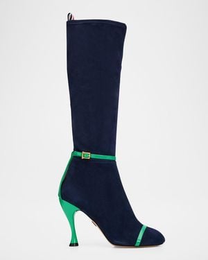 Thom Browne 105Mm Trompe L & Apos;Oeil Suede Knee-High Boots - Blue