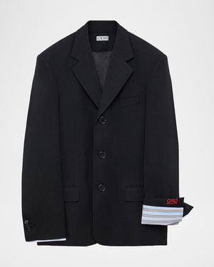 Loewe Double-Breasted Wool-Blend Blazer - Blue
