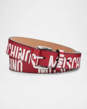 Moschino Apos;S Repeat Logo Leather Belt - Red