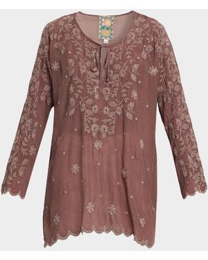 Johnny Was Zolin Floral-Embroidered Cupro Tunic