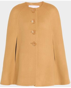 Carolina Herrera Button-Front Wool Cape - Natural