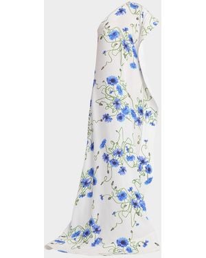 Stella McCartney Twisted Floral-Print One-Shoulder Ruffle Gown - White