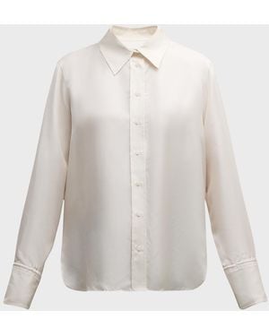 Argent Button-Down Silk Twill Blouse - White