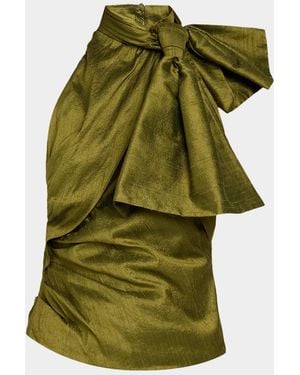 Christopher John Rogers Bow-Neck Silk Halter Top - Green