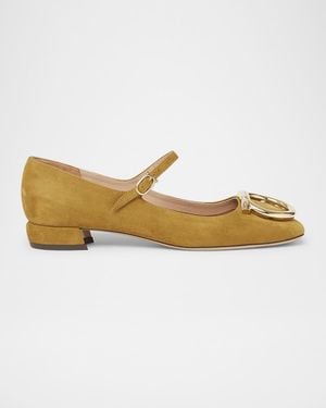 Ferragamo Marry Suede Gancini Ballerina Flats - Metallic