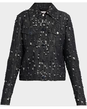 Michael Kors Frayed Cotton Denim Jean Jacket - Black
