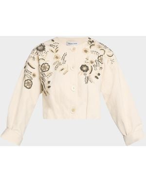 Veronica Beard Emeren Embroidered Cropped Jacket - Natural