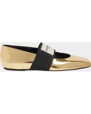 Givenchy Square Label Metallic Leather Ballerina Flats - White