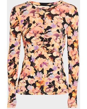 Ulla Johnson Neri Printed Long-Sleeve Top - Pink