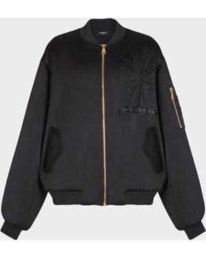 Balmain Apos;S Crystal-Embroidered Oversized Bomber Jacket - Black