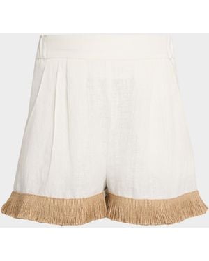 JBQ Mia Fringe-Trim Linen Shorts - White