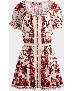 Alice + Olivia Mclaine Embroidered Puff-Sleeve Mini Dress
