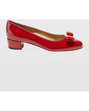Ferragamo Vara Bow Patent Pumps - Red