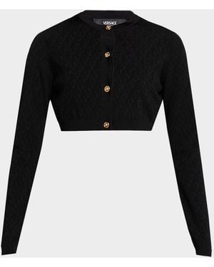 Versace Knit Jacquard V Cropped Cardigan - Black