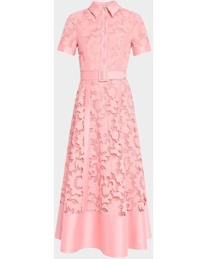 Badgley Mischka Embroidered Floral Lace Midi Dress - Pink
