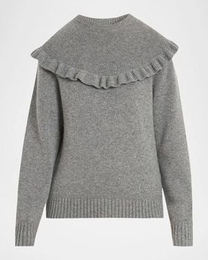 Chloé Ruffle-Overlay Wool-Cashmere Sweater - Gray