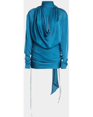 Balmain Draped Silk Charmeuse Mini Dress - Blue