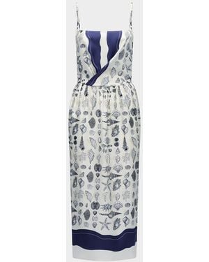 Callas Milano Samantha Seashell-Print Silk Midi Dress - White